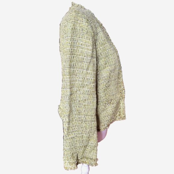 Talbots Women’s Green Tweed Fringe Jacket Petite Size 4 Classic Lined 2-Pocket - Picture 4 of 7